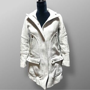 J.Crew Stadium Cloth Wool Coat Nello Gori Sz 00 Hooded Zip Button Read